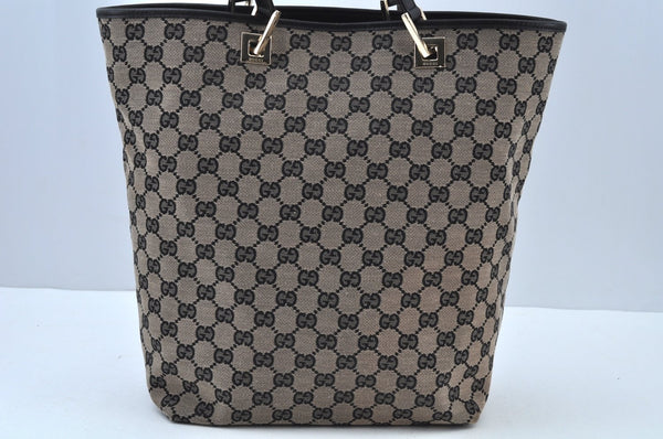 Authentic GUCCI Vintage Shoulder Tote Bag GG Canvas Leather Black K9514