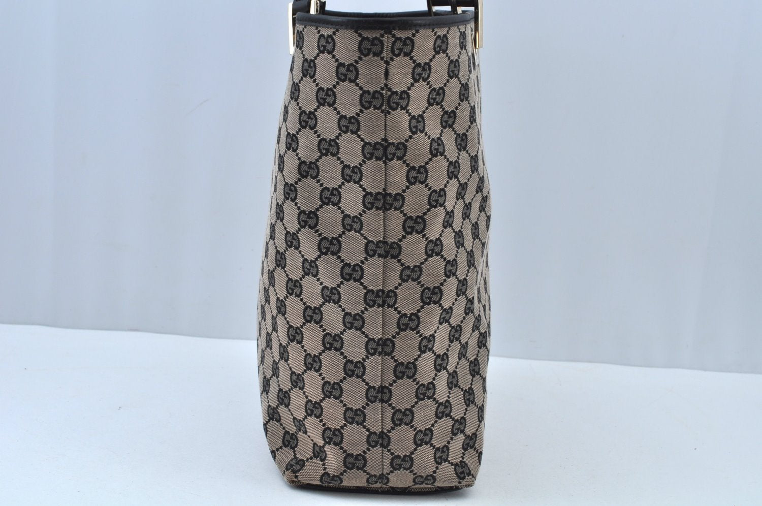 Authentic GUCCI Vintage Shoulder Tote Bag GG Canvas Leather Black K9514