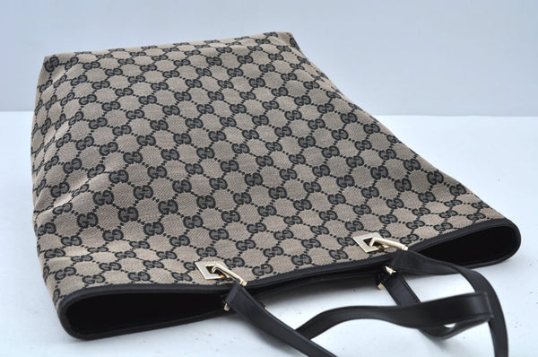 Authentic GUCCI Vintage Shoulder Tote Bag GG Canvas Leather Black K9514