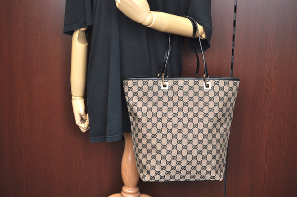Authentic GUCCI Vintage Shoulder Tote Bag GG Canvas Leather Black K9514