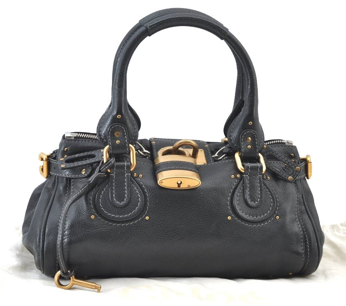 Authentic Chloe Paddington Leather Shoulder Hand Bag Black K9515