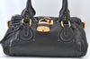 Authentic Chloe Paddington Leather Shoulder Hand Bag Black K9515