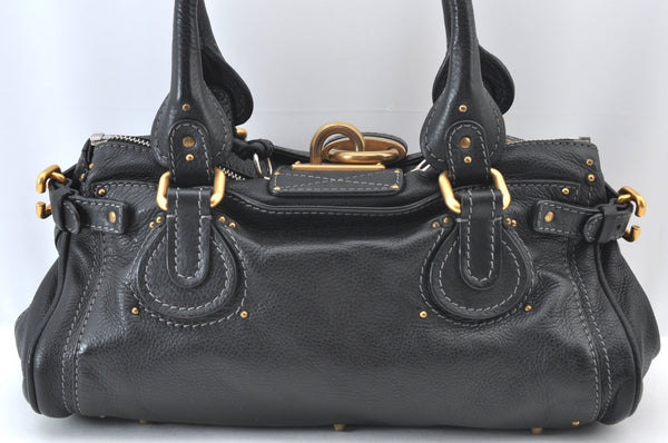 Authentic Chloe Paddington Leather Shoulder Hand Bag Black K9515