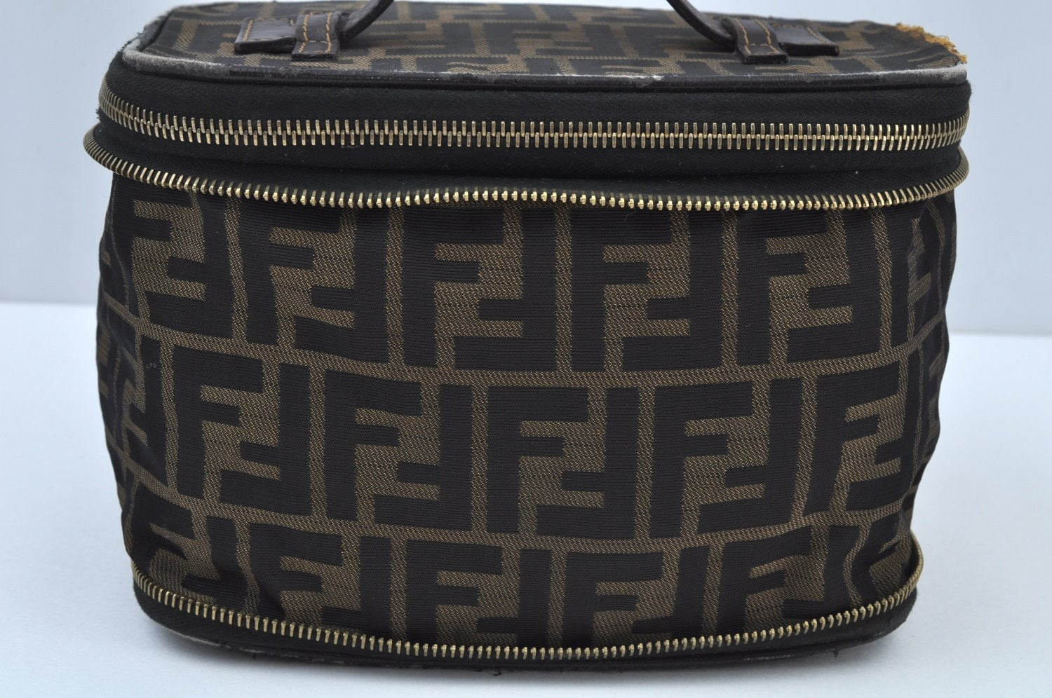 Authentic FENDI Zucca Vanity Hand Bag Pouch Purse Canvas Leather Brown K9516