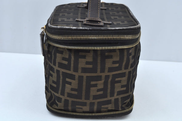 Authentic FENDI Zucca Vanity Hand Bag Pouch Purse Canvas Leather Brown K9516