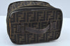 Authentic FENDI Zucca Vanity Hand Bag Pouch Purse Canvas Leather Brown K9516