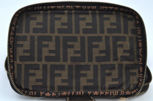 Authentic FENDI Zucca Vanity Hand Bag Pouch Purse Canvas Leather Brown K9516