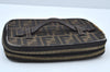 Authentic FENDI Zucca Vanity Hand Bag Pouch Purse Canvas Leather Brown K9516
