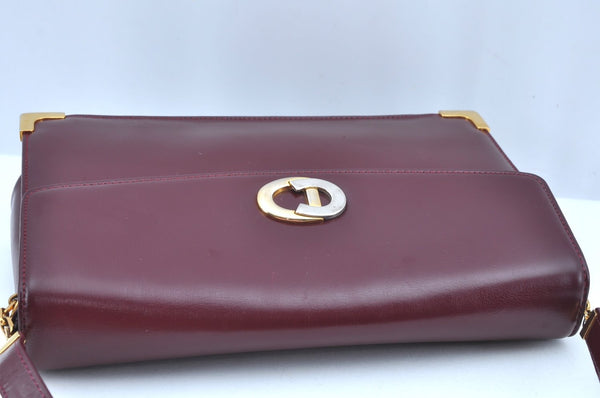 Authentic Christian Dior Shoulder Cross Body Bag Leather Bordeaux Red CD K9519