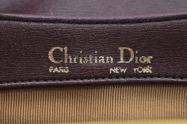 Authentic Christian Dior Shoulder Cross Body Bag Leather Bordeaux Red CD K9519