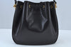 Authentic CELINE Shoulder Drawstring Bag Leather Black K9525