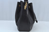 Authentic CELINE Shoulder Drawstring Bag Leather Black K9525