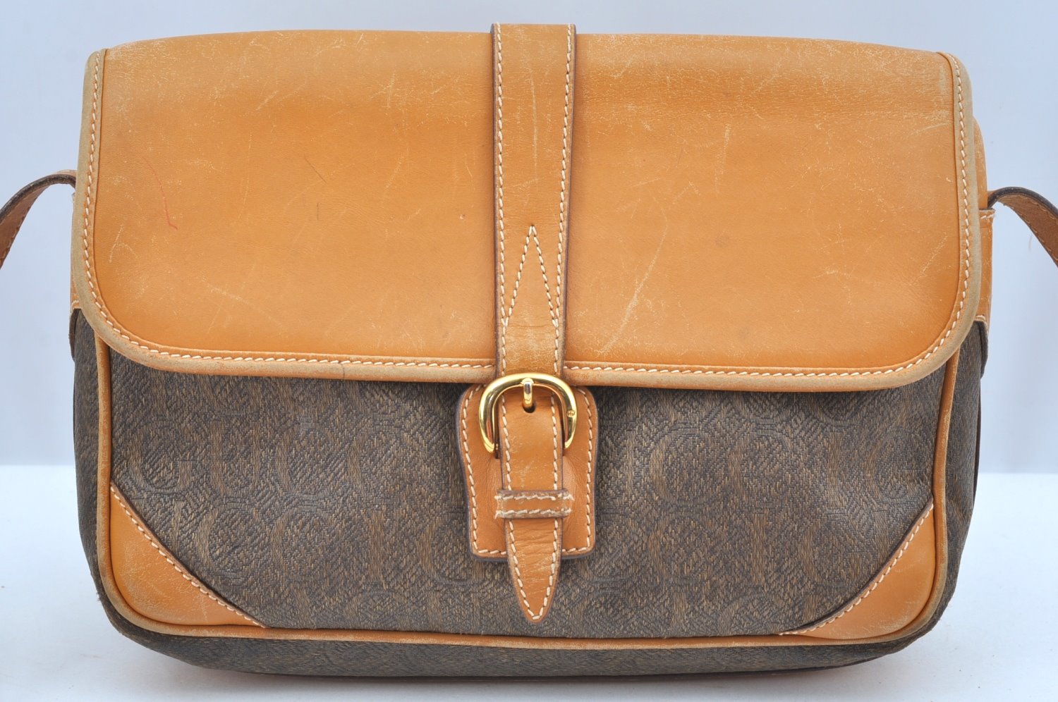 Authentic GUCCI Shoulder Cross Body Bag GG Canvas Leather Brown K9529