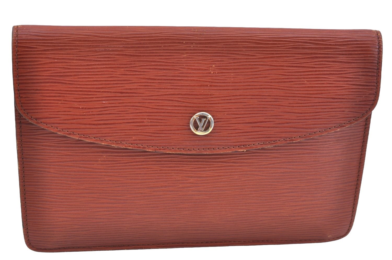 Authentic Louis Vuitton Epi Montaigne 23 Clutch Hand Bag Brown M52663 LV K9531