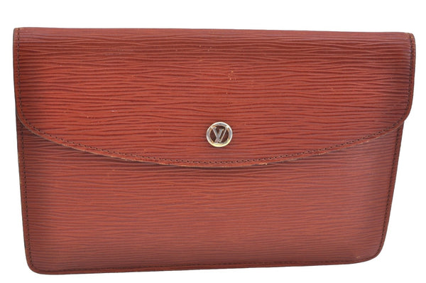 Authentic Louis Vuitton Epi Montaigne 23 Clutch Hand Bag Brown M52663 LV K9531