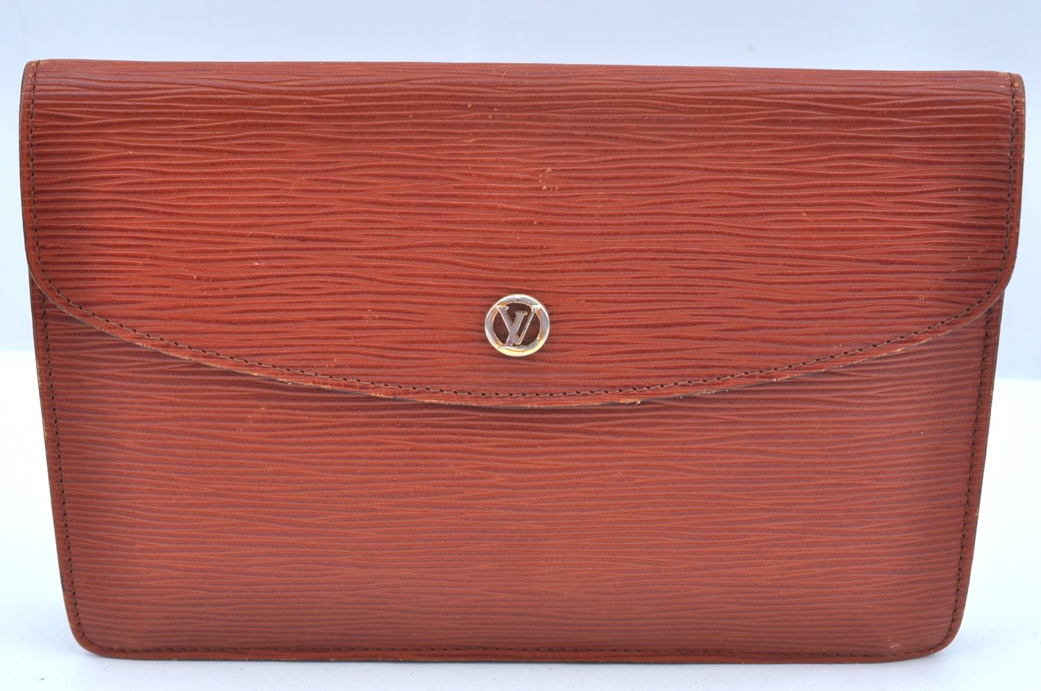 Authentic Louis Vuitton Epi Montaigne 23 Clutch Hand Bag Brown M52663 LV K9531