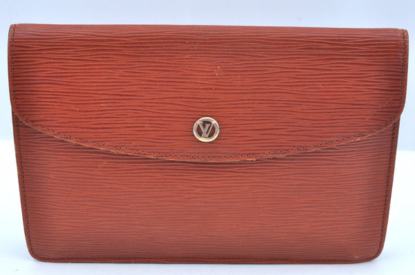 Authentic Louis Vuitton Epi Montaigne 23 Clutch Hand Bag Brown M52663 LV K9531