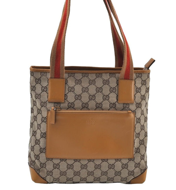 Auth GUCCI Sherry Line Shoulder Hand Bag GG Canvas Leather 0190402 Brown K9533