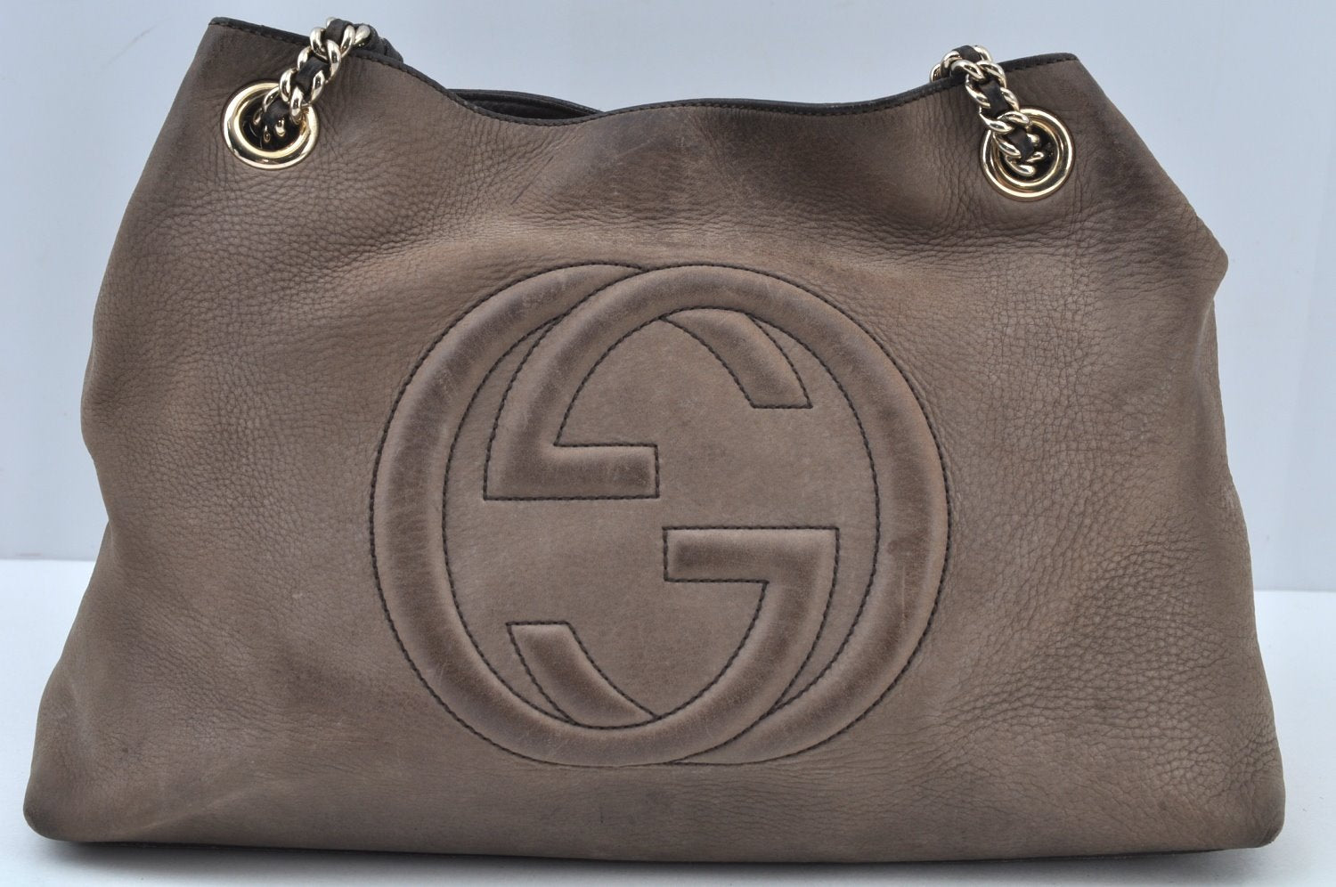 Authentic GUCCI SOHO Tassel Shoulder Tote Bag Chain Leather 303982 Brown K9535