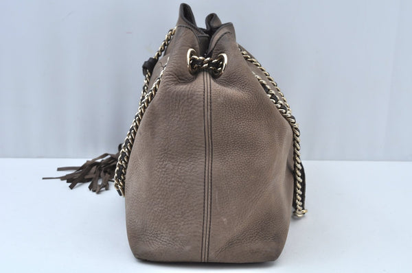 Authentic GUCCI SOHO Tassel Shoulder Tote Bag Chain Leather 303982 Brown K9535