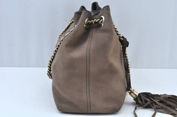 Authentic GUCCI SOHO Tassel Shoulder Tote Bag Chain Leather 303982 Brown K9535