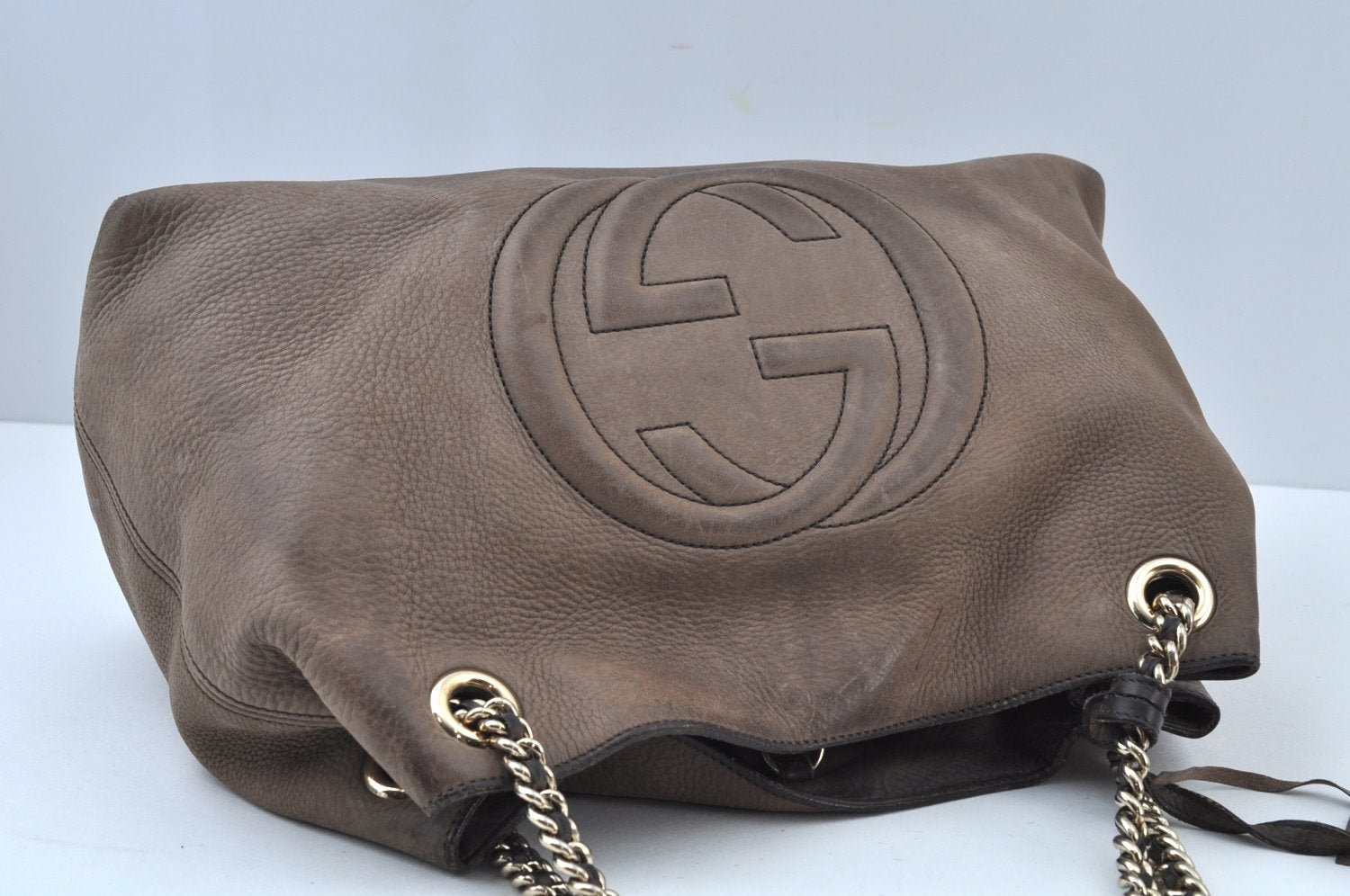 Authentic GUCCI SOHO Tassel Shoulder Tote Bag Chain Leather 303982 Brown K9535