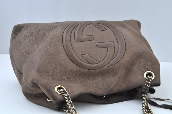 Authentic GUCCI SOHO Tassel Shoulder Tote Bag Chain Leather 303982 Brown K9535