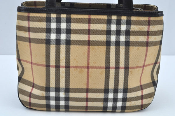 Authentic BURBERRY Vintage Nova Check PVC Leather Hand Bag Beige K9536