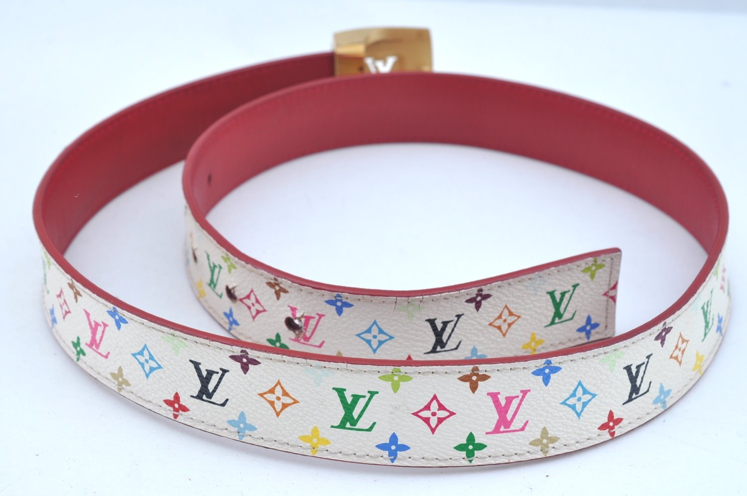 Louis Vuitton Monogram Multicolor Ceinture Belt White 90cm 35.4