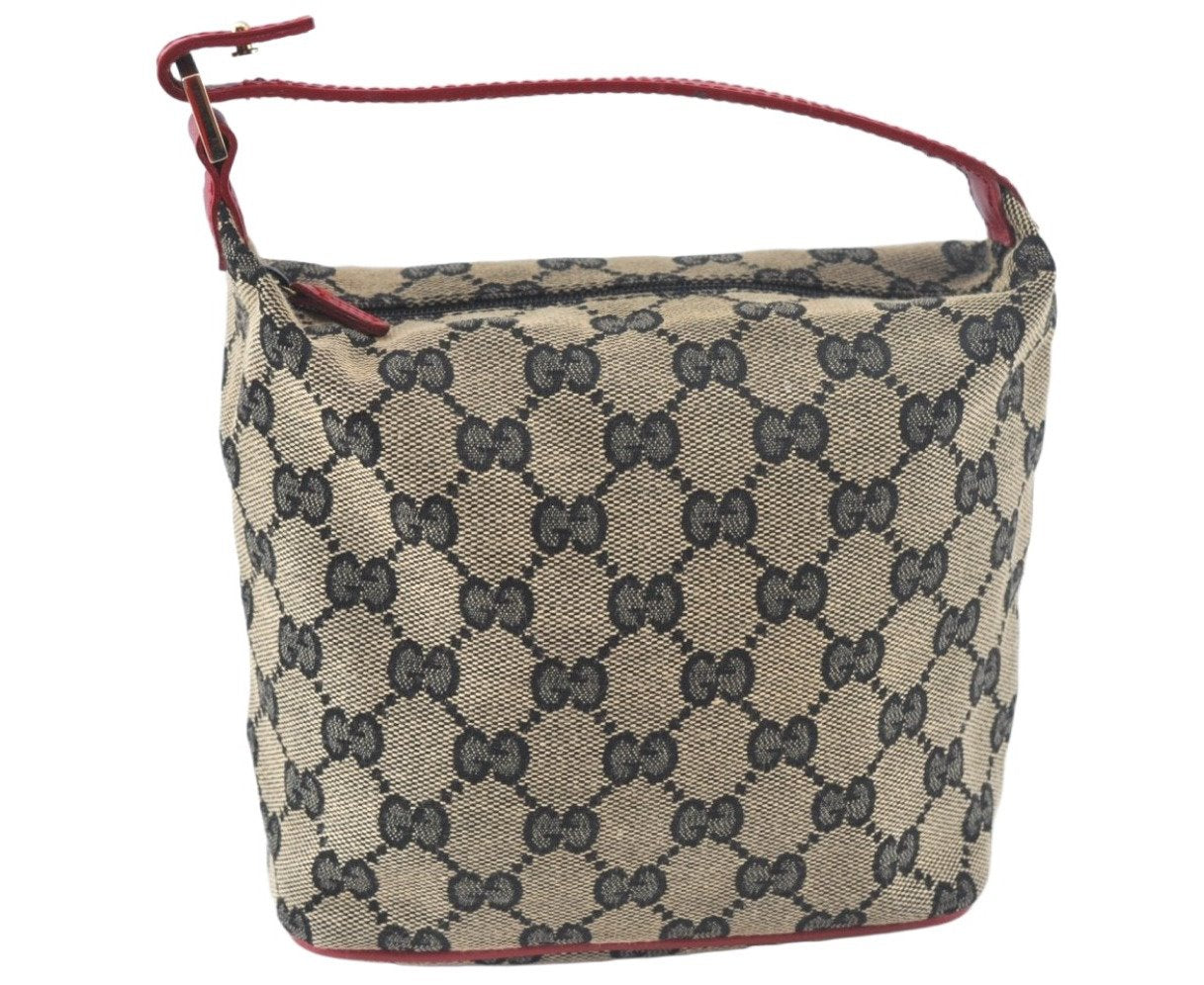 Authentic GUCCI Hand Pouch Purse GG Canvas Leather Black Red Junk K9546