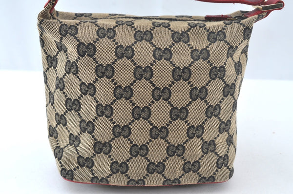 Authentic GUCCI Hand Pouch Purse GG Canvas Leather Black Red Junk K9546