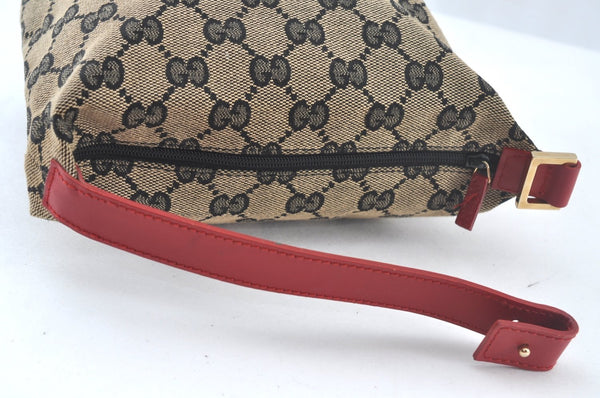 Authentic GUCCI Hand Pouch Purse GG Canvas Leather Black Red Junk K9546