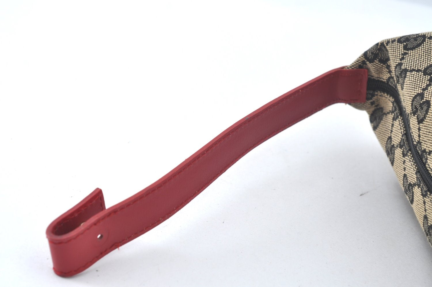 Authentic GUCCI Hand Pouch Purse GG Canvas Leather Black Red Junk K9546