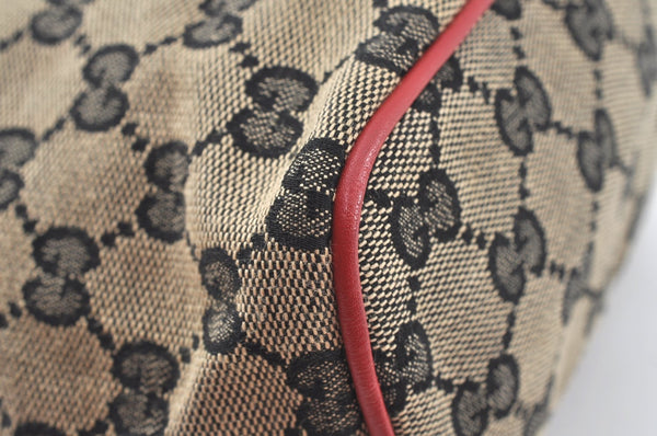 Authentic GUCCI Hand Pouch Purse GG Canvas Leather Black Red Junk K9546