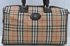 Auth Burberrys Vintage Nova Check Canvas Travel Boston Bag Brown Beige K9547