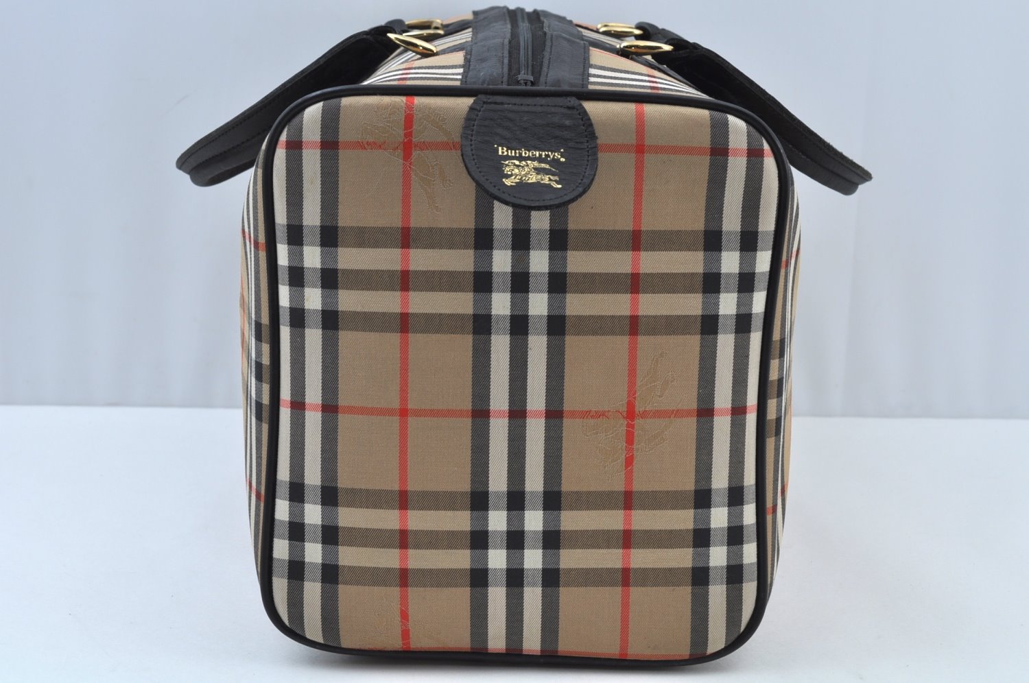 Auth Burberrys Vintage Nova Check Canvas Travel Boston Bag Brown Beige K9547