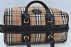 Auth Burberrys Vintage Nova Check Canvas Travel Boston Bag Brown Beige K9547