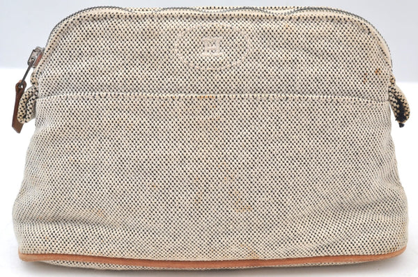 Authentic HERMES Bolide 20 Pouch Cosmetic Canvas Cotton Leather Beige K9549