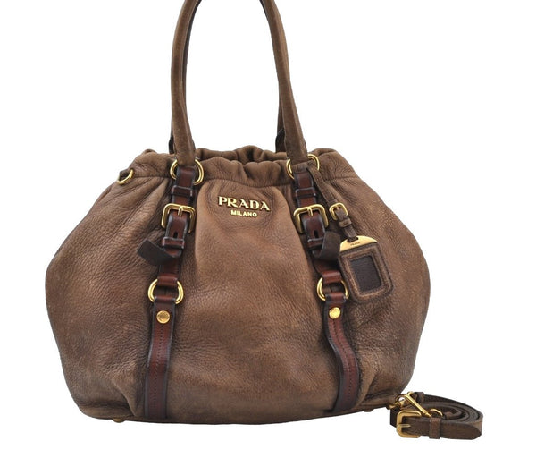 Authentic PRADA Leather Nappa 2way Shoulder Bag Brown Junk K9550