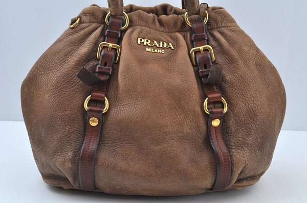 Authentic PRADA Leather Nappa 2way Shoulder Bag Brown Junk K9550