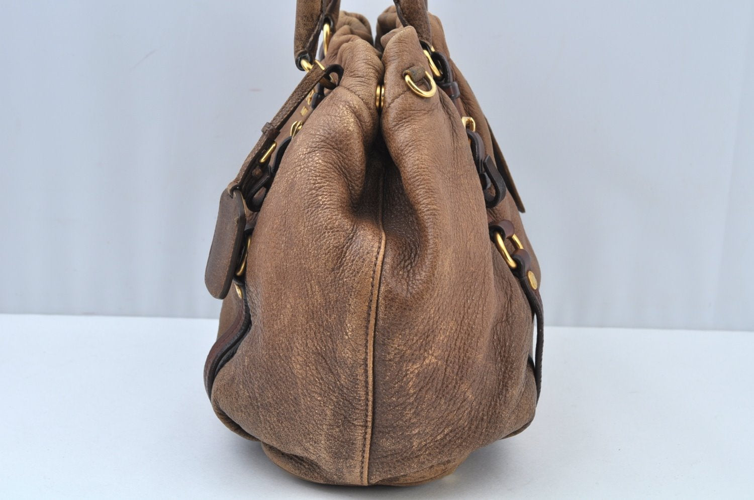 Authentic PRADA Leather Nappa 2way Shoulder Bag Brown Junk K9550