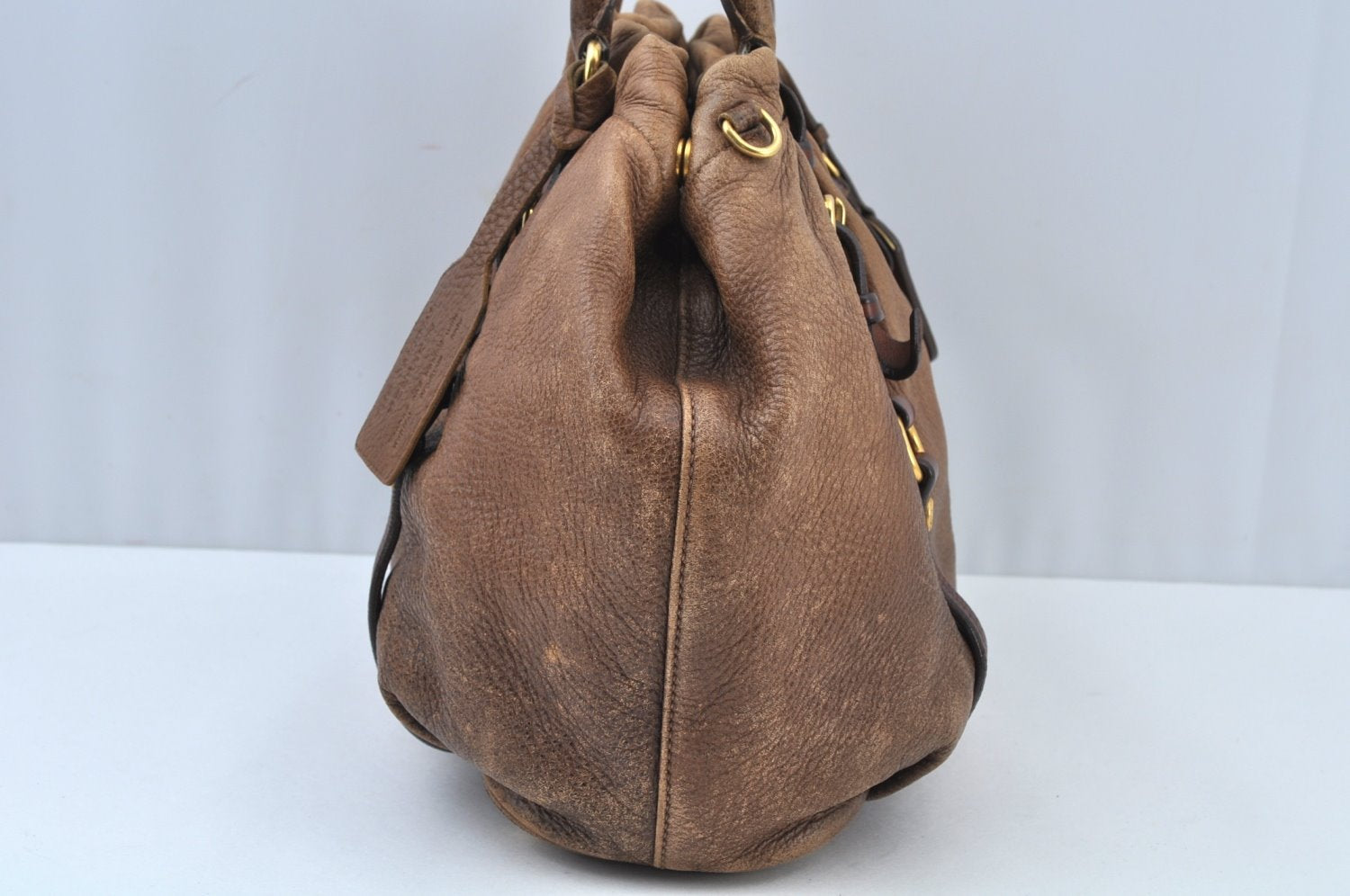 Authentic PRADA Leather Nappa 2way Shoulder Bag Brown Junk K9550