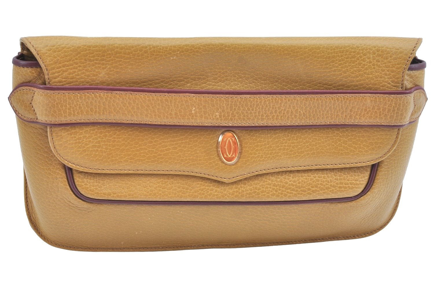 Authentic Cartier Must de Cartier Clutch Bag Leather Beige K9553