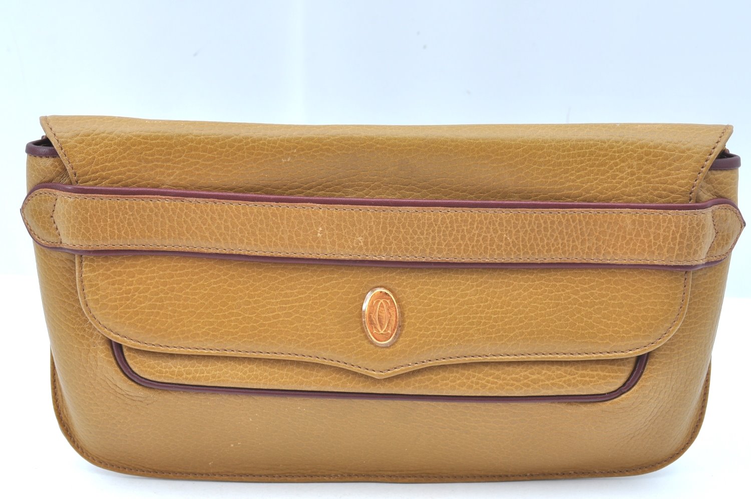 Authentic Cartier Must de Cartier Clutch Bag Leather Beige K9553