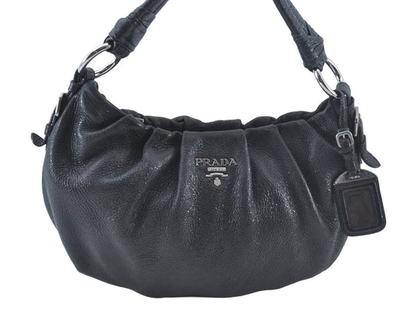 Authentic PRADA Leather Nappa Plastic Shoulder Hand Bag Black K9554