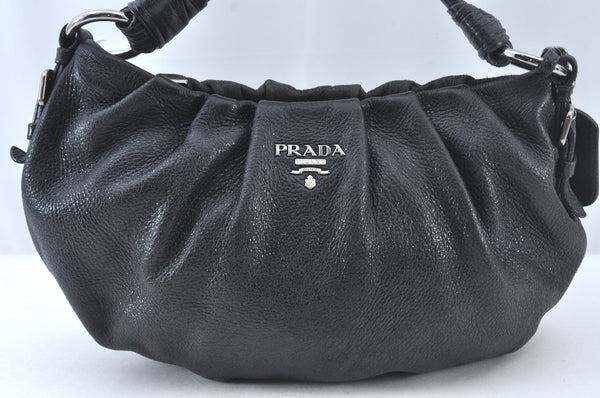 Authentic PRADA Leather Nappa Plastic Shoulder Hand Bag Black K9554