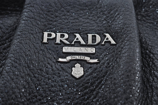 Authentic PRADA Leather Nappa Plastic Shoulder Hand Bag Black K9554