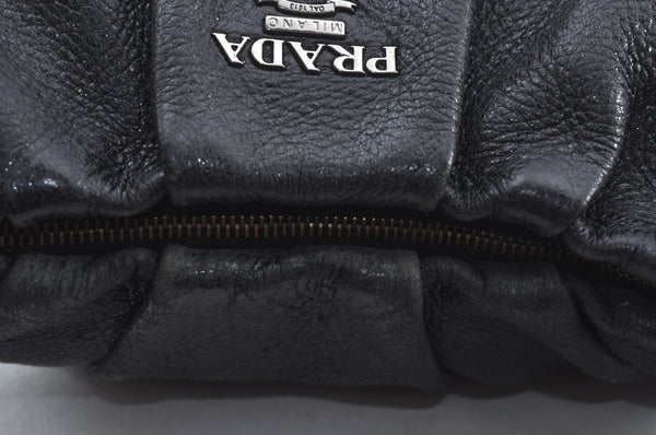 Authentic PRADA Leather Nappa Plastic Shoulder Hand Bag Black K9554