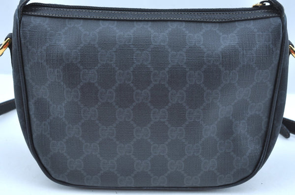 Authentic GUCCI Web Sherry Line Shoulder Cross Bag GG PVC Leather Black K9556