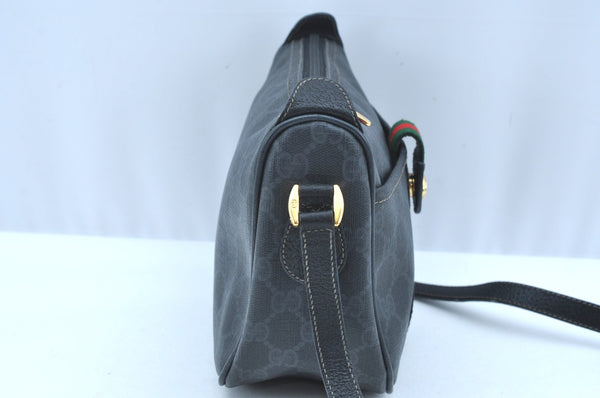 Authentic GUCCI Web Sherry Line Shoulder Cross Bag GG PVC Leather Black K9556